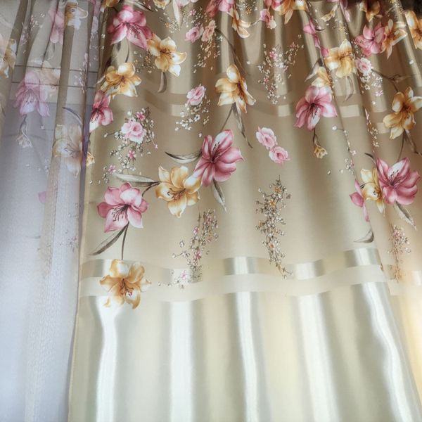 Красиві атласні шторі обмре Оливкові з квітковим малюнком, готові пошиті гардини та штори, комплект 1428141159 фото