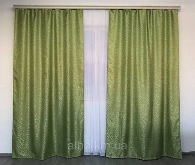Сучасні готові зелені штори 270 см жакард на тасьмі, комплект модних однотонних штор ALBO на вікно 1583773444 фото