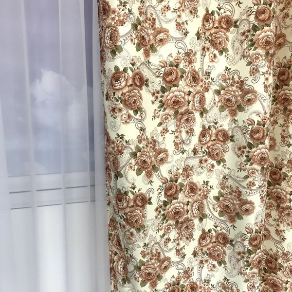 Сучасні атласні штори квітів, готові молочні портьєри з квітковим малюнком у спальню, вітальню 1262434611 фото