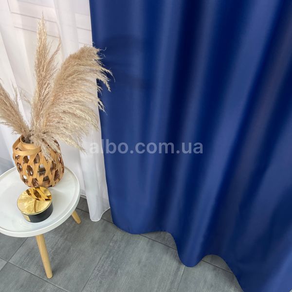 Матові штори атлас блекаут синього кольору з білим шифоновим тюлем ALBO (SHTN-M30-24) SHTN-M30-24 фото