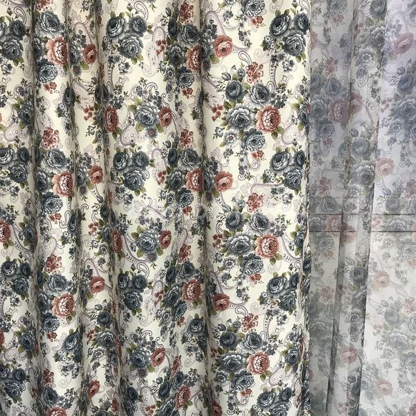 Современные красивые атласные шторы с цветочным рисунокм в стиле прованс, готовый комплект шторы и тюль SHT-631-1 фото