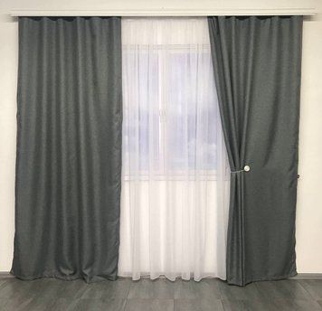 Комплект штор из льна блекаут 150x270 cm (2 шт) ALBO Темно серые (SH-M5-12) SH-M5-12 фото