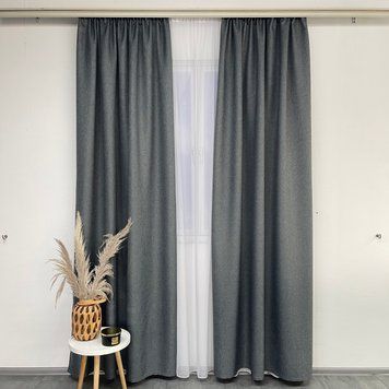 Комплект штор із льону блекаут 150x270 cm (2 шт) ALBO Темно-сірі (SH-M5-12) SH-M5-12 фото