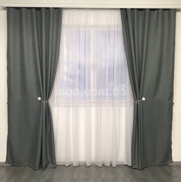 Комплект штор із льону блекаут 150x270 cm (2 шт) ALBO Темно-сірі (SH-M5-12) SH-M5-12 фото