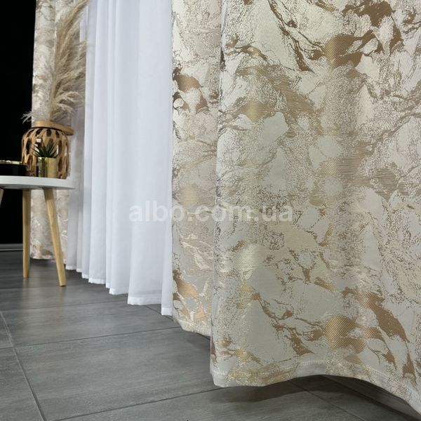 Жаккардовые мраморные шторы серо-золотистые с шифоновым тюлем ALBO (SHTN-D28-6) SHTN-D28-1 фото