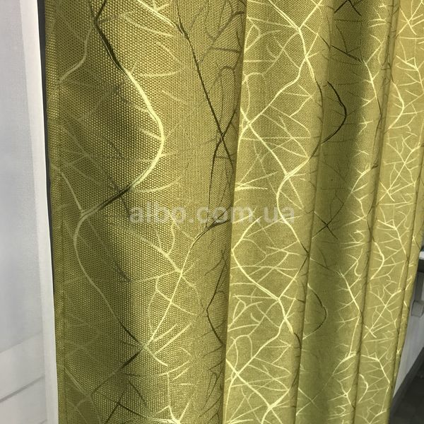 Оливкові однотонні готові штори льон&nbsp;з візирунком 150*270см (SH-M17-15) SH-M17-15 фото