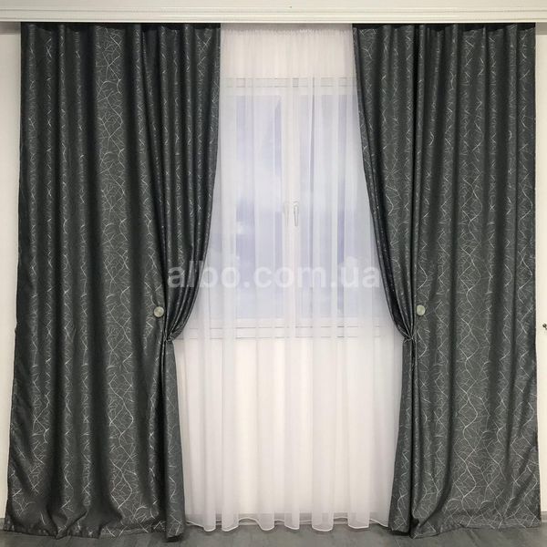 Темно-серые шторы лен&nbsp;с узором, 150*270см, с тюлю (SHTN-M17-12) SHTN-M17-12 фото