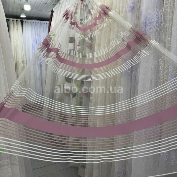 Фатиновый тюль с белыми, розовыми и малиновыми полосами на метраж, высота 2,8 м (ROWI-109)