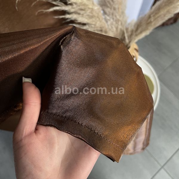 Готовые однотонные шторы атлас монорей темно-шоколадного цвета, на тесьме ALBO (SH-F-12) SH-F-12 фото