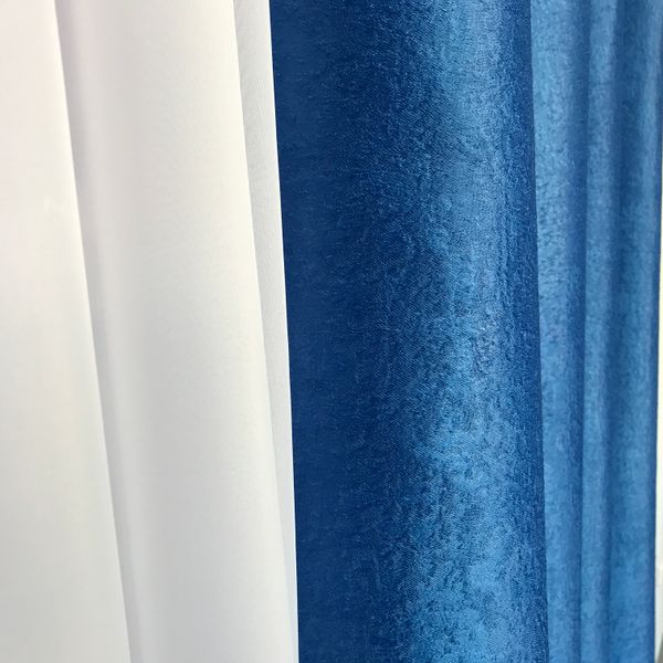 Однотонные готовые шторы блекаут Синие, современные плотные светонепроницаемые портьеры blackout ALBO 1127382915 фото