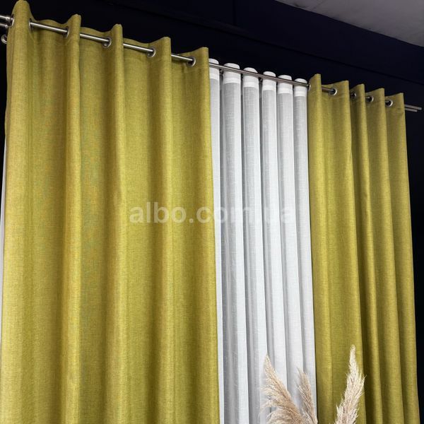 Комплект штор на люверсах из льна ALBO 200x260 см 2 шт. Оливковые (SH-LM1-15) SH-LM1-15 фото