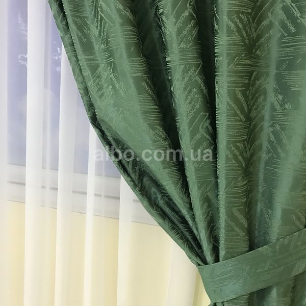 Готові сонцезахисні штори льон&nbsp;блекаут Зелені, сучасні однотонні портьєри світлонепроникні SH-026-15 фото