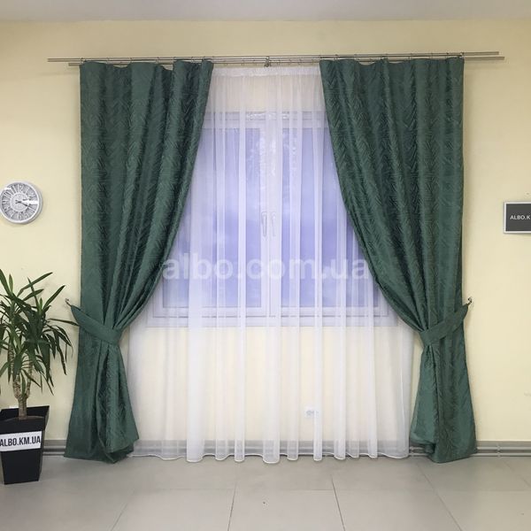 Готові сонцезахисні штори льон&nbsp;блекаут Зелені, сучасні однотонні портьєри світлонепроникні SH-026-15 фото