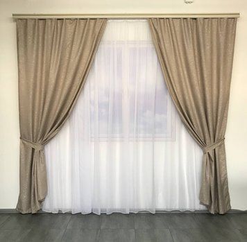 Готовые шторы на кухню Серо бежевые, шторы на окна, современные шторы в зал(SH-M21-5) SH-M21-5 фото
