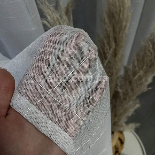 Белая тюль из льна с серебреной нитью на люверсах (T-L-L-S-4) T-L-L-S-4 фото