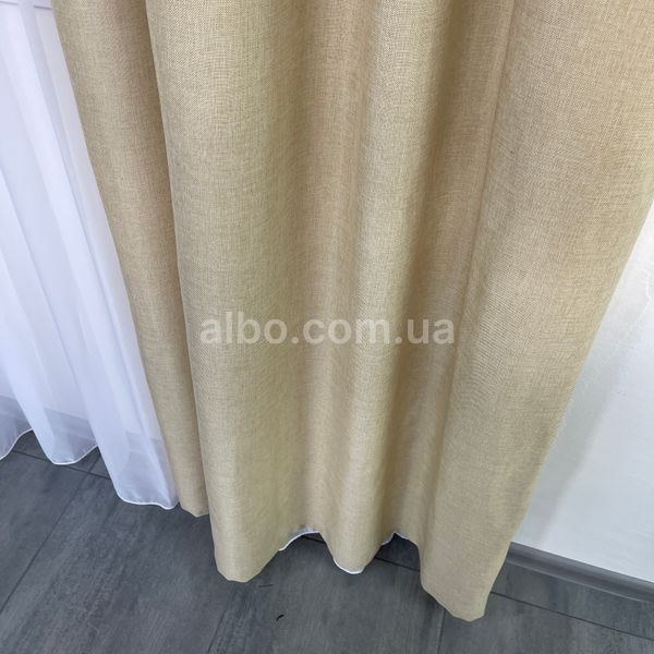 Однотонні штори на тасьмі з льону з тюлем в спальню або вітальню Бежеві SHTN-M1-13 фото