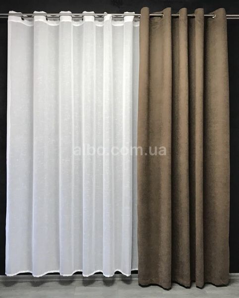 Готові штори на люверсах, Кавові однотонні з мікровелюру на люверсах 200*270 см (SH-Petek-193) SH-Petek-193 фото