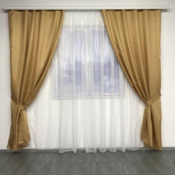 Комплект підшитих штор із монорею 150x270 cm (2 шт) ALBO Золотисті (SH-F-9) SH-F-9 фото