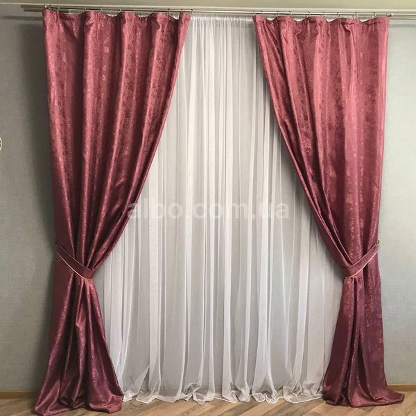 Жакардовые однотонные малиновые шторы с тюлю ALBO (SHTN-C33-13) SHTN-C33-13 фото
