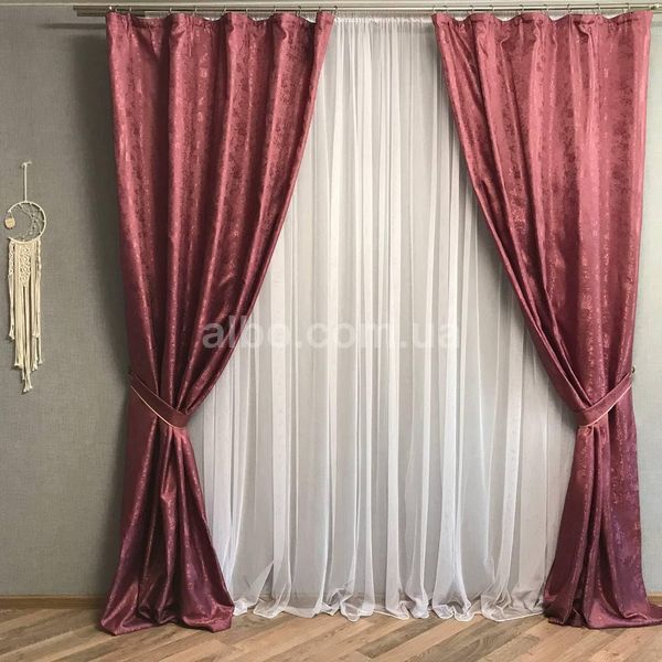 Жакардовые однотонные малиновые шторы с тюлю ALBO (SHTN-C33-13) SHTN-C33-13 фото