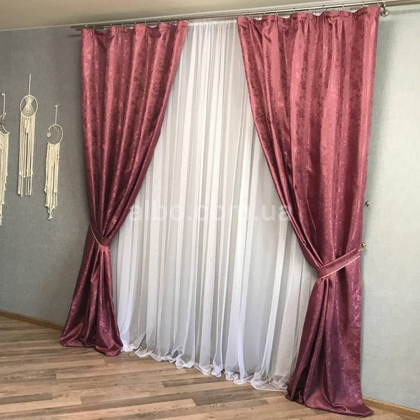 Жакардовые однотонные малиновые шторы с тюлю ALBO (SHTN-C33-13) SHTN-C33-13 фото