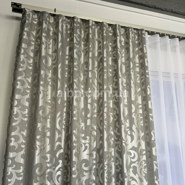 Шторы жаккард "Вензель" серый 150х270 см, 2шт, тасьма SH-C28-29 фото