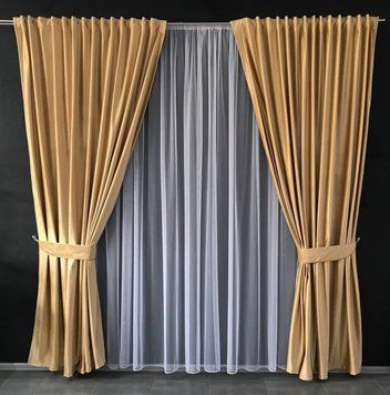 Золотисті оксамитові штори однотонні на тасьмі, комплект штор ALBO 200x270 cm SH-915T-9 фото