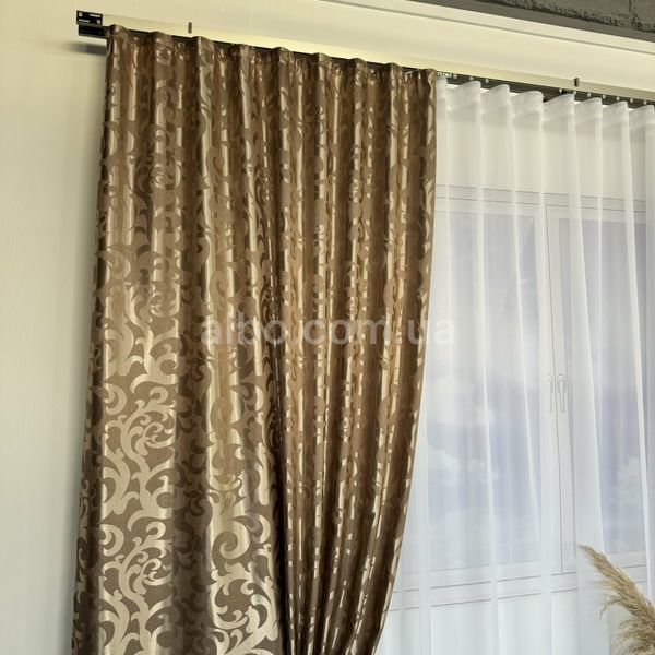 Шторы жаккард "Вензель" кофейный150х270 см, 2шт, тасьма SH-C28-17 фото