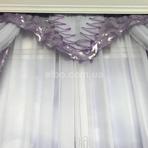 Нежный ламбрекен в зал и готовые жаккардовые шторы ALBO 150х270cm (2 шт) Фиолетовые (LS-220-10)