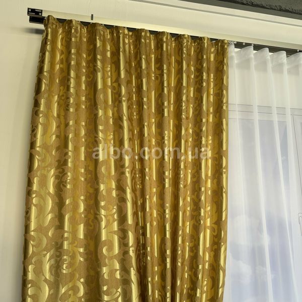 Шторы жаккард "Вензель" золотистый 150х270 см, 2шт, тасьма SH-C28-9 фото