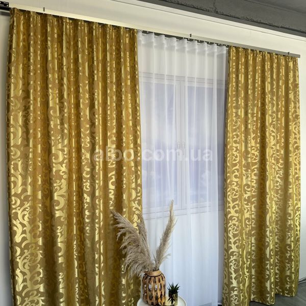 Шторы жаккард "Вензель" золотистый 150х270 см, 2шт, тасьма SH-C28-9 фото