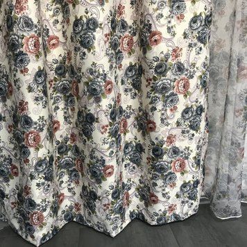 Щільна атласна шторна тканина в стилі прованс синя, висота 2.8 м на метраж (631-1) 631-1 фото