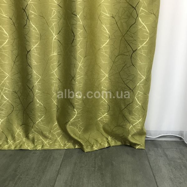 Оливкові однотонні готові штори льон&nbsp;з візирунком 150*270см, з тюлем (SHTN-M17-15) SHTN-M17-15 фото