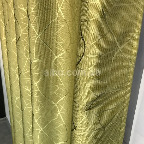 Оливкові однотонні готові штори льон&nbsp;з візирунком 150*270см, з тюлем (SHTN-M17-15) SHTN-M17-15 фото