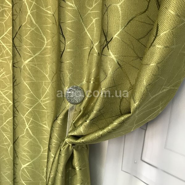 Оливкові однотонні готові штори льон&nbsp;з візирунком 150*270см, з тюлем (SHTN-M17-15) SHTN-M17-15 фото