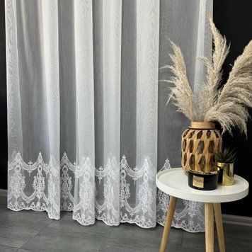 Бамбукова тканина білого кольору з вишивкою знизу висота 3м (7032) 7032 фото