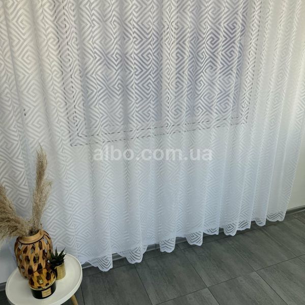 Жаккардовый тюль "Геометрия" белый 500х270, тесьма T-007-5 фото