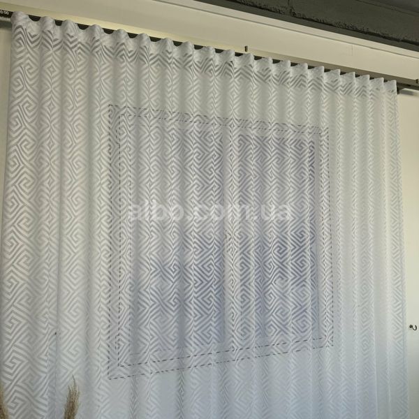 Жаккардовый тюль "Геометрия" белый 500х270, тесьма T-007-5 фото