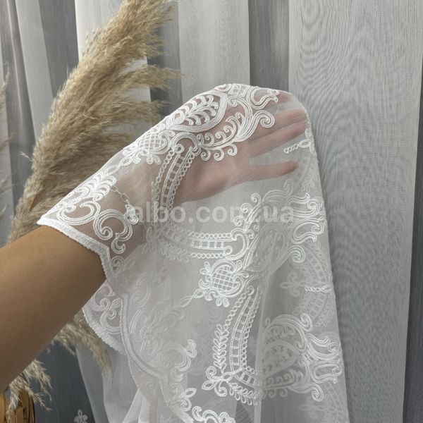 Бамбукова тканина білого кольору з вишивкою знизу висота 3м (7032) 7032 фото