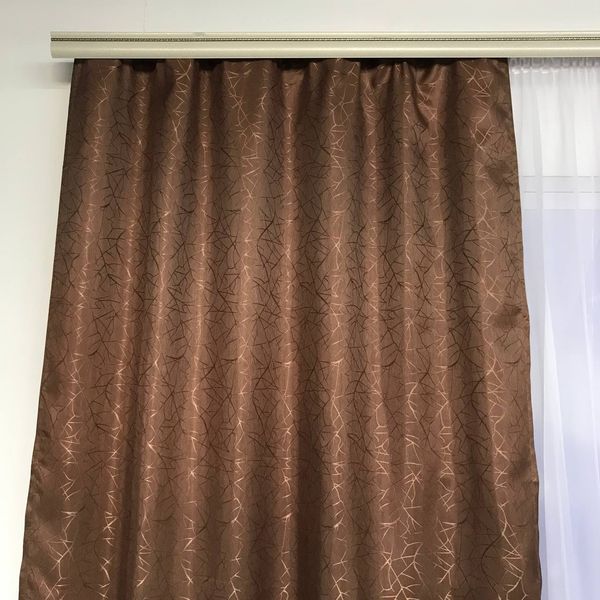 Готові штори жакард ALBO Коричневі однотонні на тасьмі, комплект штор на вікно темно-шоколадного кольору 1583773454 фото
