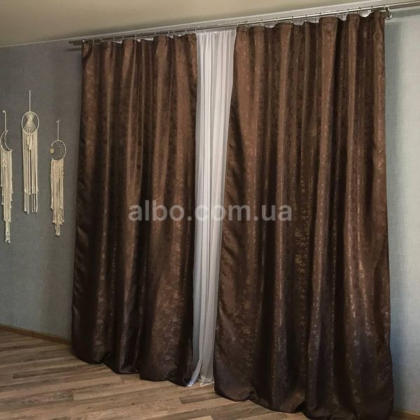 Готові жакардові коричневі штори з тюлем ALBO (SHTN-C33-11) SHTN-C33-11 фото