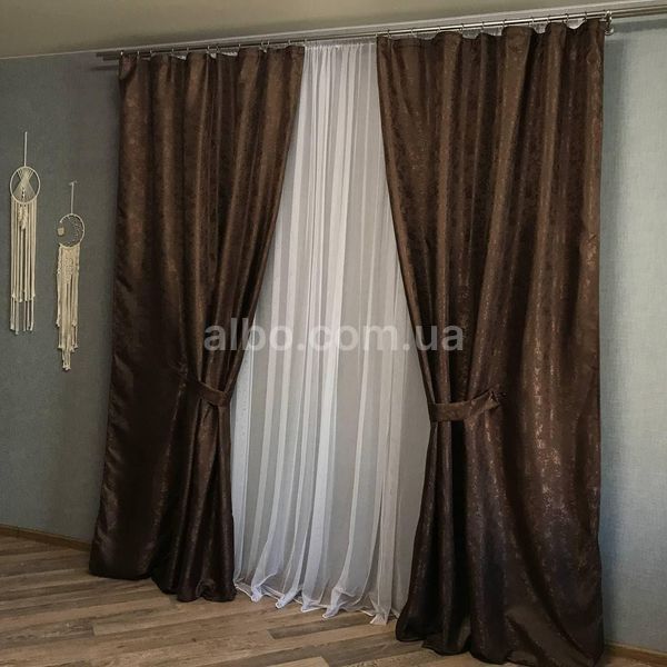 Готові жакардові коричневі штори з тюлем ALBO (SHTN-C33-11) SHTN-C33-11 фото