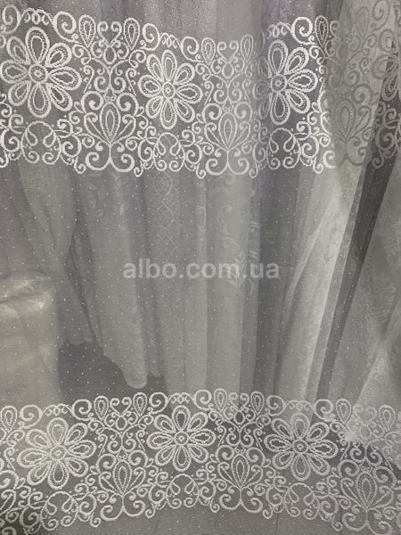 Жакардова тюль з вишивкою, біла, висота 2,8 м (7206) 7206 фото