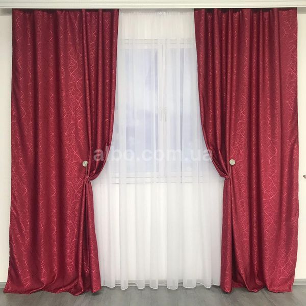 Готові штори з льону, Бордового кольору, з тюлем (SHTN-M17-22) SHTN-M17-22 фото