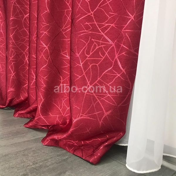 Готові штори з льону, Бордового кольору, з тюлем (SHTN-M17-22) SHTN-M17-22 фото