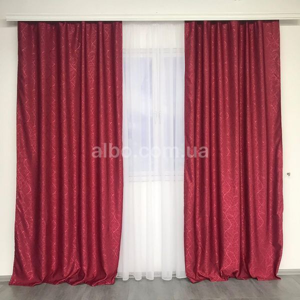 Готові штори з льону, Бордового кольору, з тюлем (SHTN-M17-22) SHTN-M17-22 фото