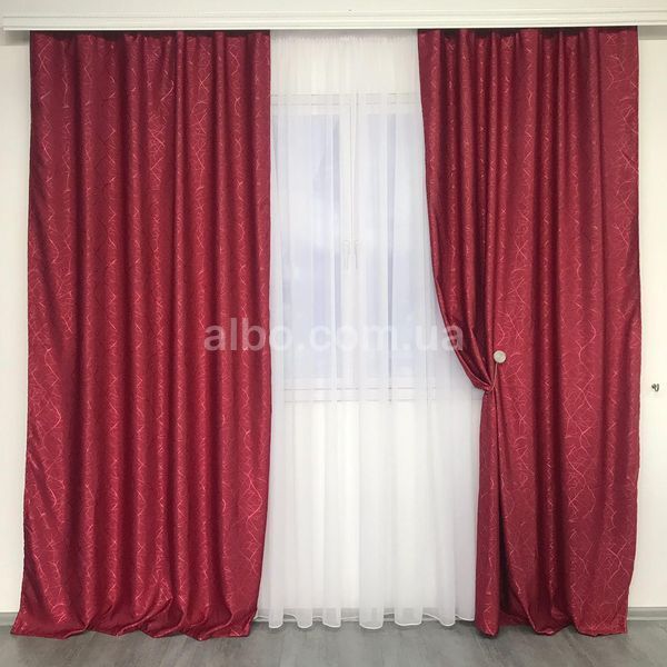 Готові штори з льону, Бордового кольору, з тюлем (SHTN-M17-22) SHTN-M17-22 фото