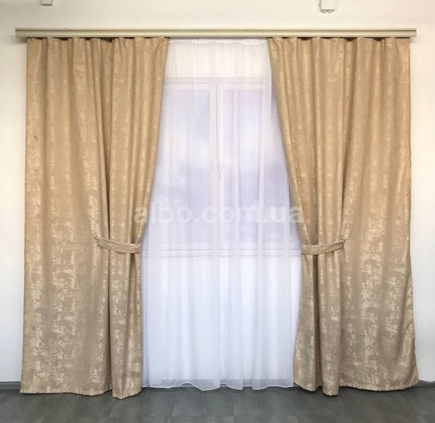 Шторы c тюлем в кухню, шторы с тюлем в детскую комнату, современные шторы в спальню Бежевые (SHTN-M23-5) SHTN-M23-5 фото