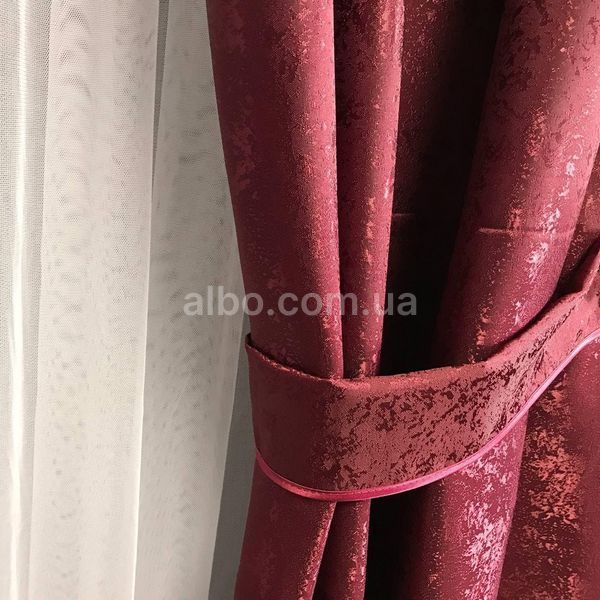 Готові однотонні штори жакард ALBO Бордові, комплект порт'єр із підхопленнями на вікно в зал, кабінет SH-C33-7 фото