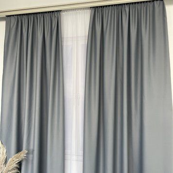 Матовые шторы атлас блэкаут серо-синего цвета с белым шифоновым тюлем ALBO (SHTN-M30-21) SHTN-M30-21 фото